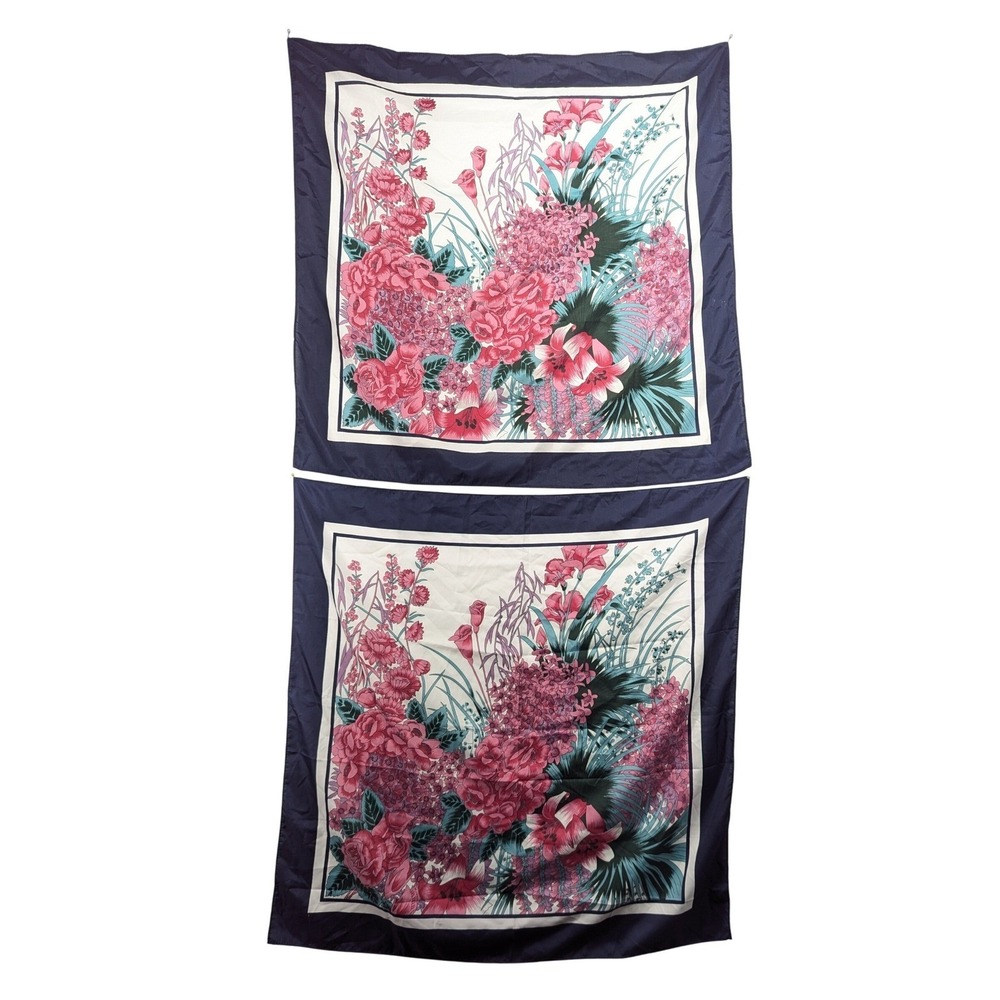 Overseas Advantage Inc Navy Blue Pink Floral Square Scarf Lot of 2 25.5in